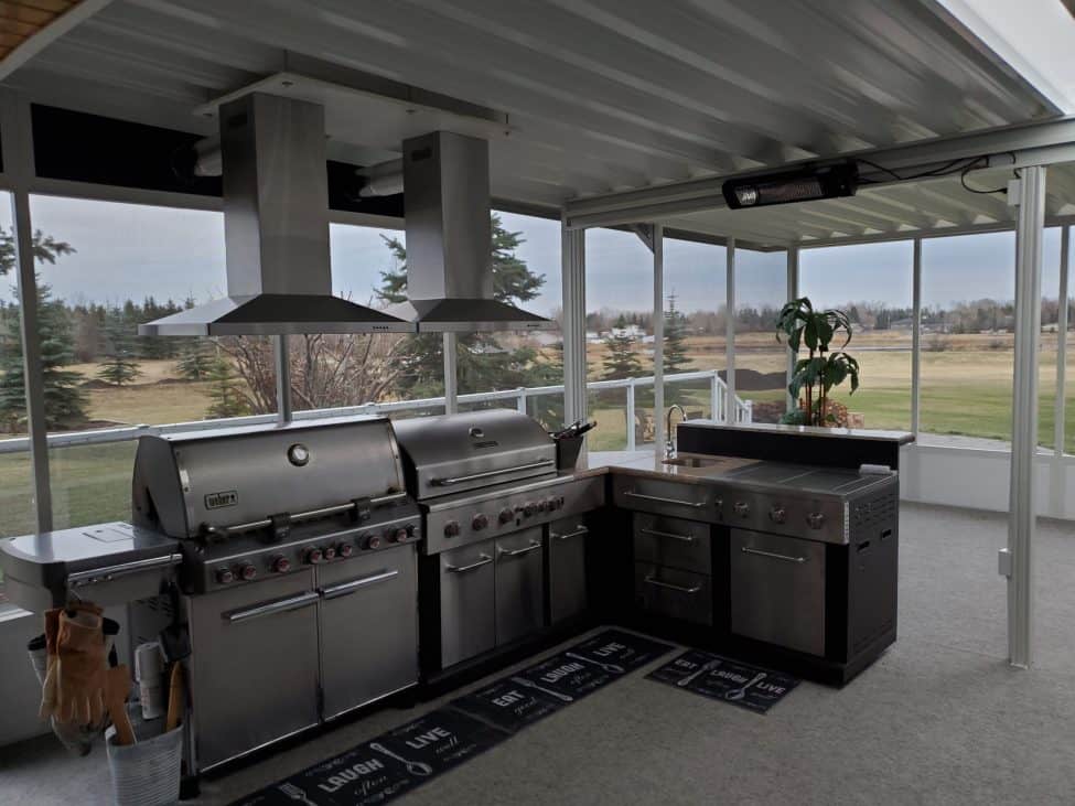 Chestermere lake patio screen room interior bbq