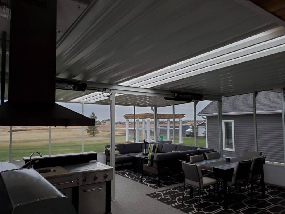 Chestermere lake patio screen room interior seating